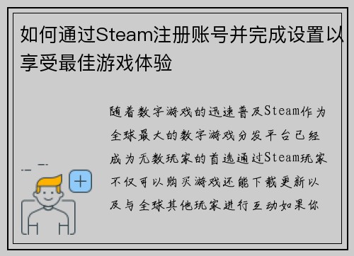 如何通过Steam注册账号并完成设置以享受最佳游戏体验